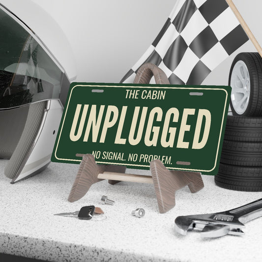 The Cabin Unplugged Cabin License Plate Sign - 12 x 6 in aluminum license plate