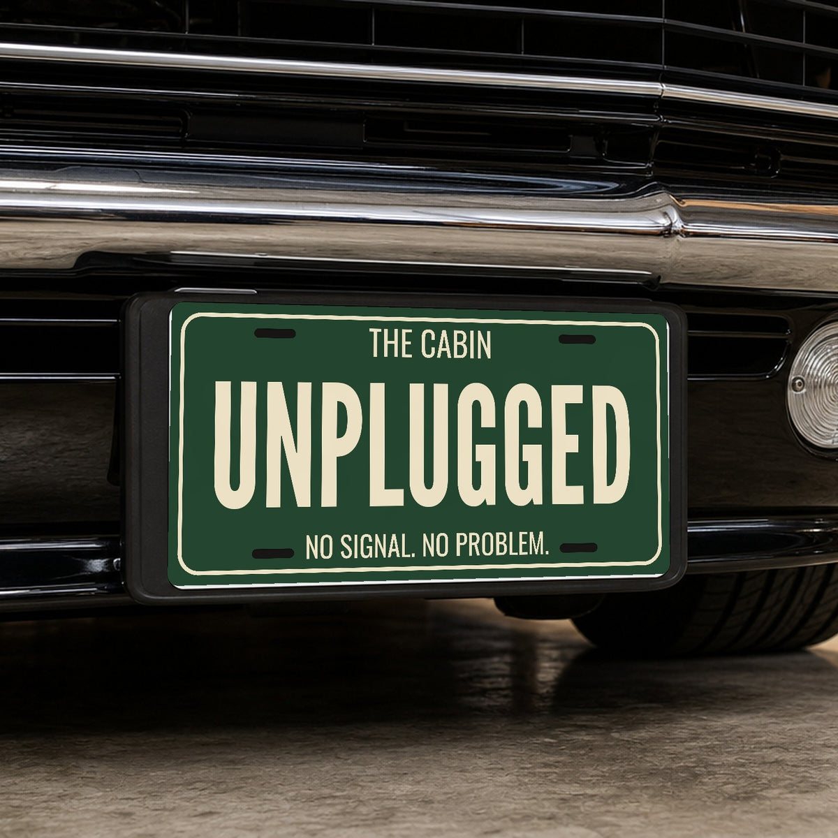 The Cabin Unplugged Cabin License Plate Sign - 12 x 6 in aluminum license plate