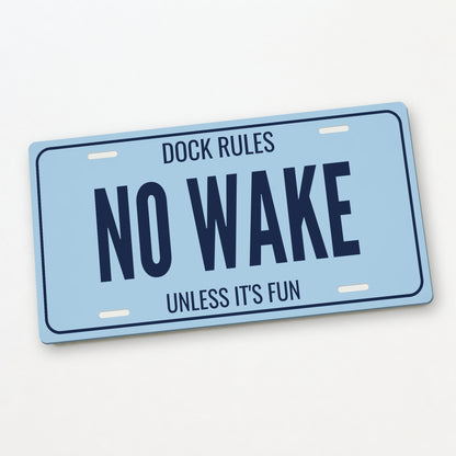 Dock Rules No Wake Lake House License Plate Sign - 12 x 6 in aluminum license plate