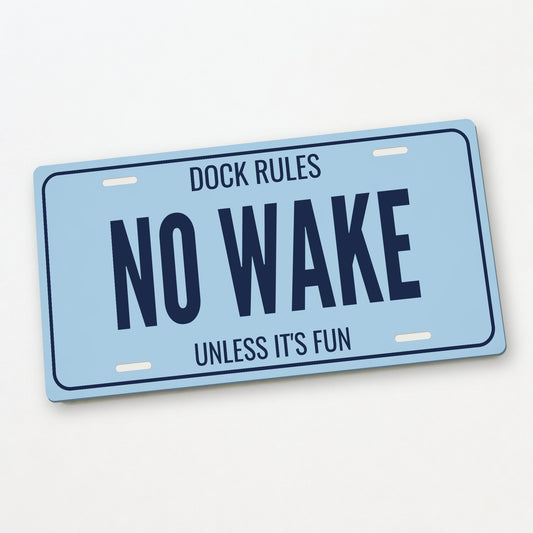 Dock Rules No Wake Lake House License Plate Sign - 12 x 6 in aluminum license plate