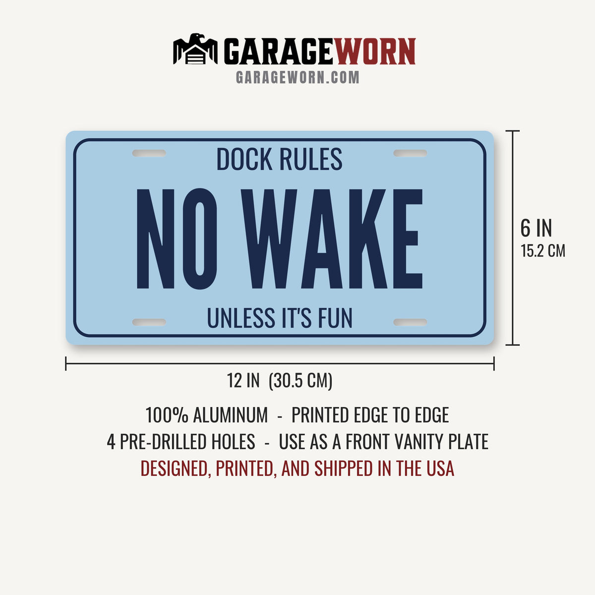 Dock Rules No Wake Lake House License Plate Sign - 12 x 6 in aluminum license plate