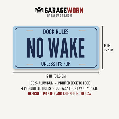 Dock Rules No Wake Lake House License Plate Sign - 12 x 6 in aluminum license plate