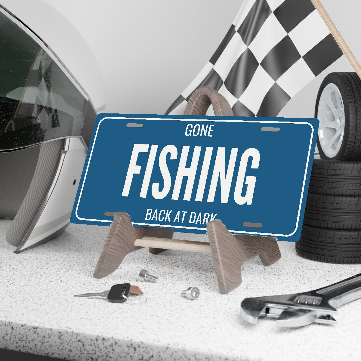 Gone Fishing Fishing License Plate - 12 x 6 in aluminum license plate