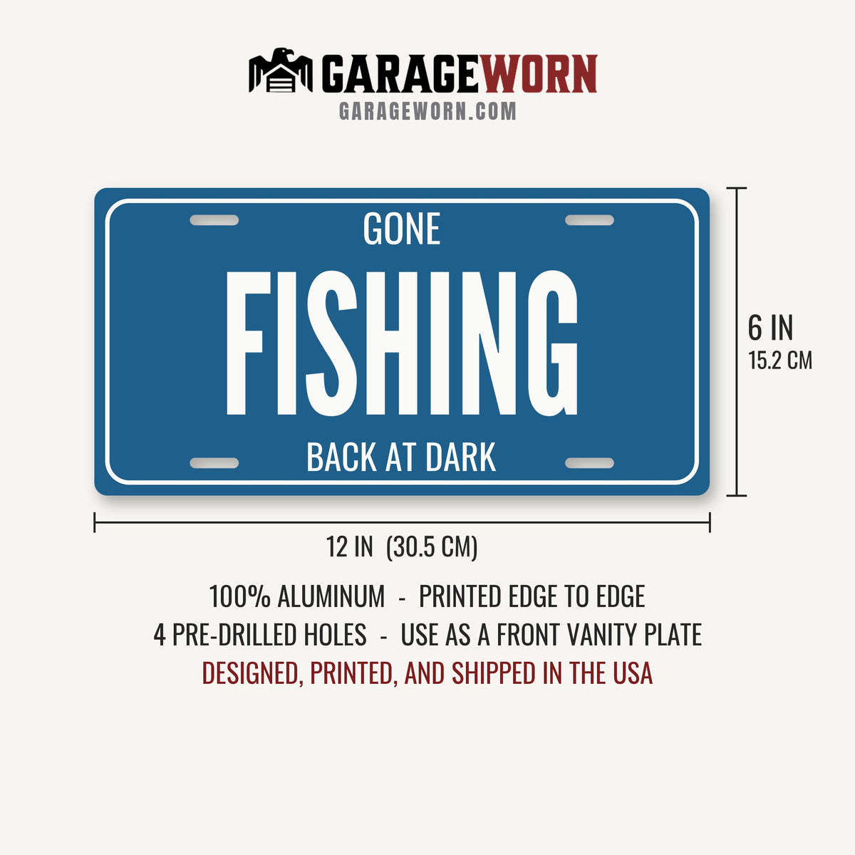 Gone Fishing Fishing License Plate - 12 x 6 in aluminum license plate