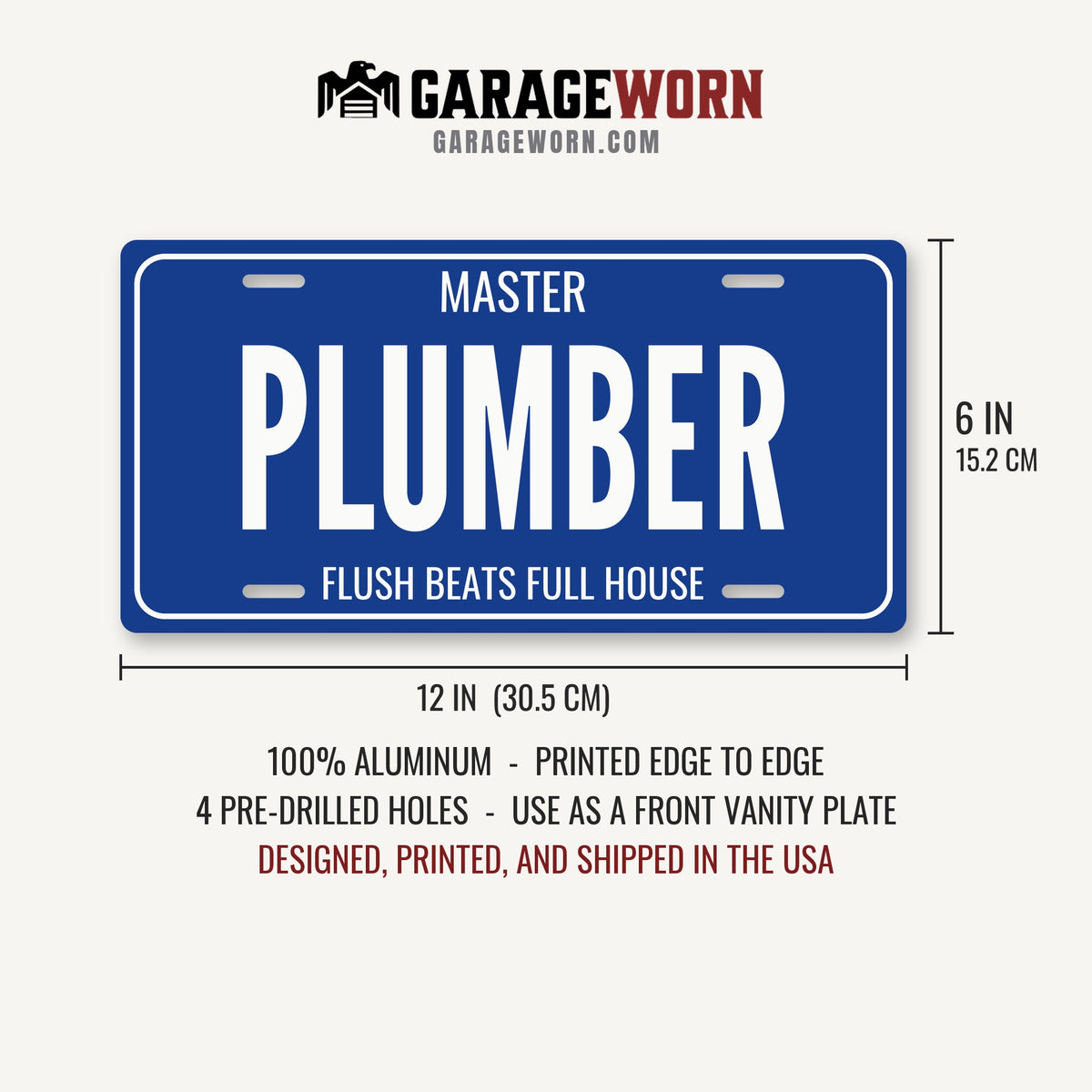 Master Plumber License Plate Sign - 12 x 6 in aluminum license plate