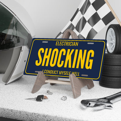 Electrician Shocking License Plate Sign - 12 x 6 in aluminum license plate