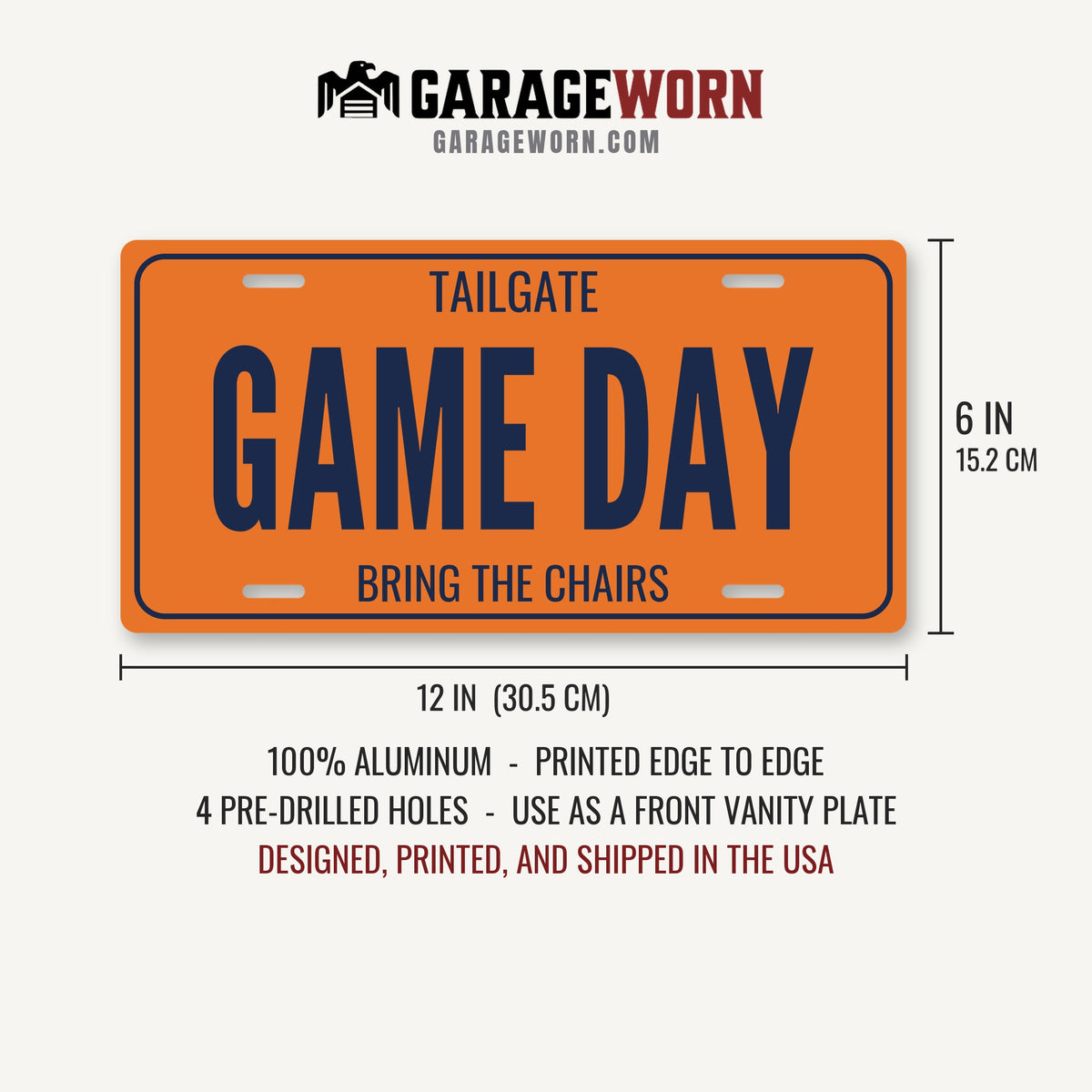 Tailgate Game Day Truck License Plate - 12 x 6 in aluminum license plate