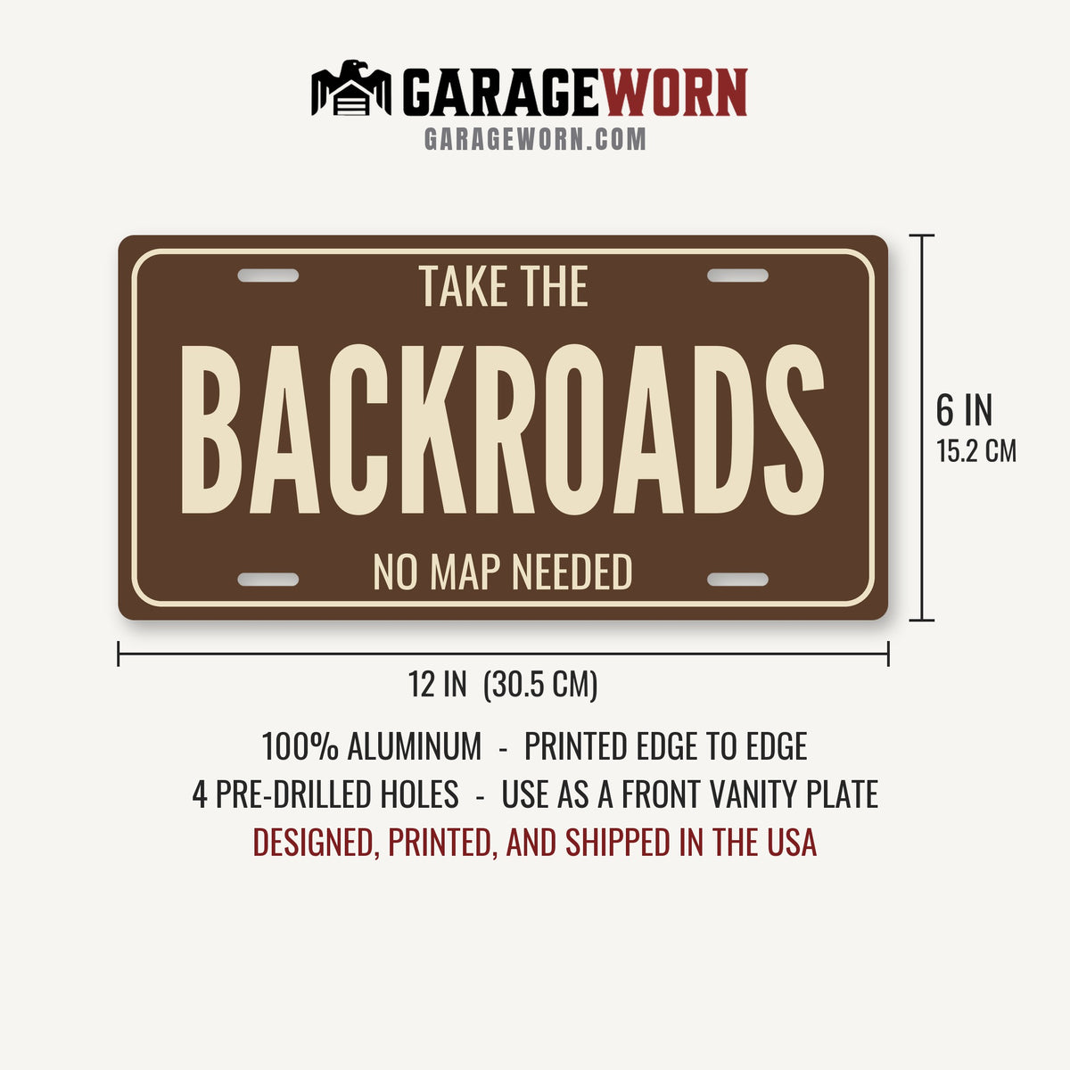 Take The Backroads Truck License Plate - 12 x 6 in aluminum license plate