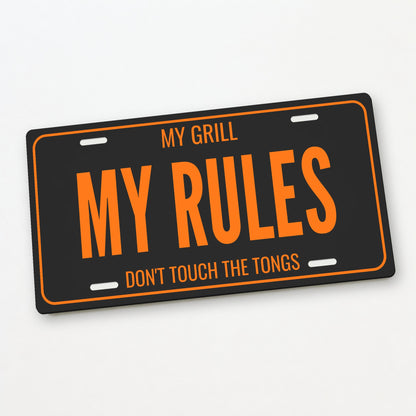My Grill My Rules BBQ License Plate Sign - 12 x 6 in aluminum license plate