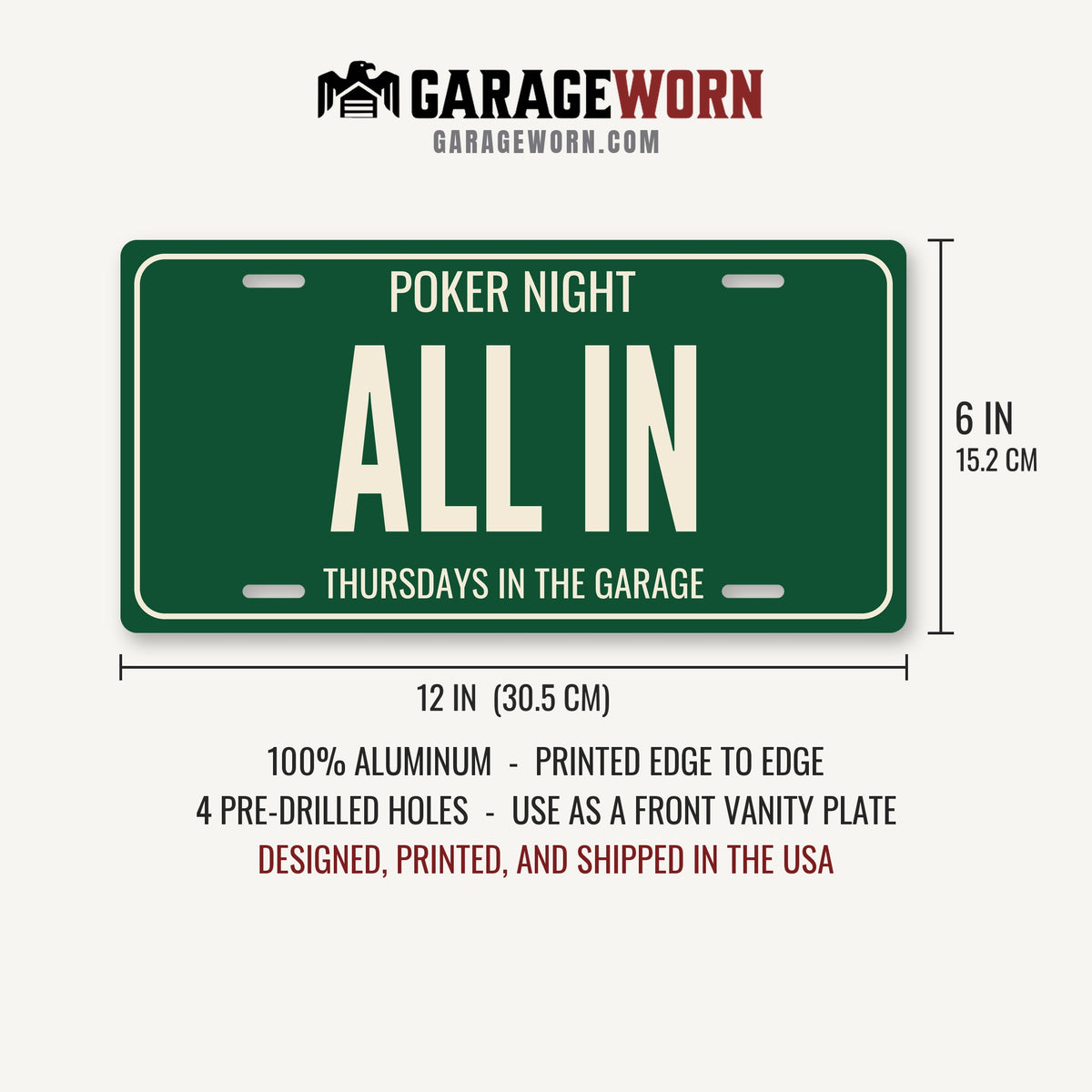 Poker Night All In Poker License Plate Sign - 12 x 6 in aluminum license plate