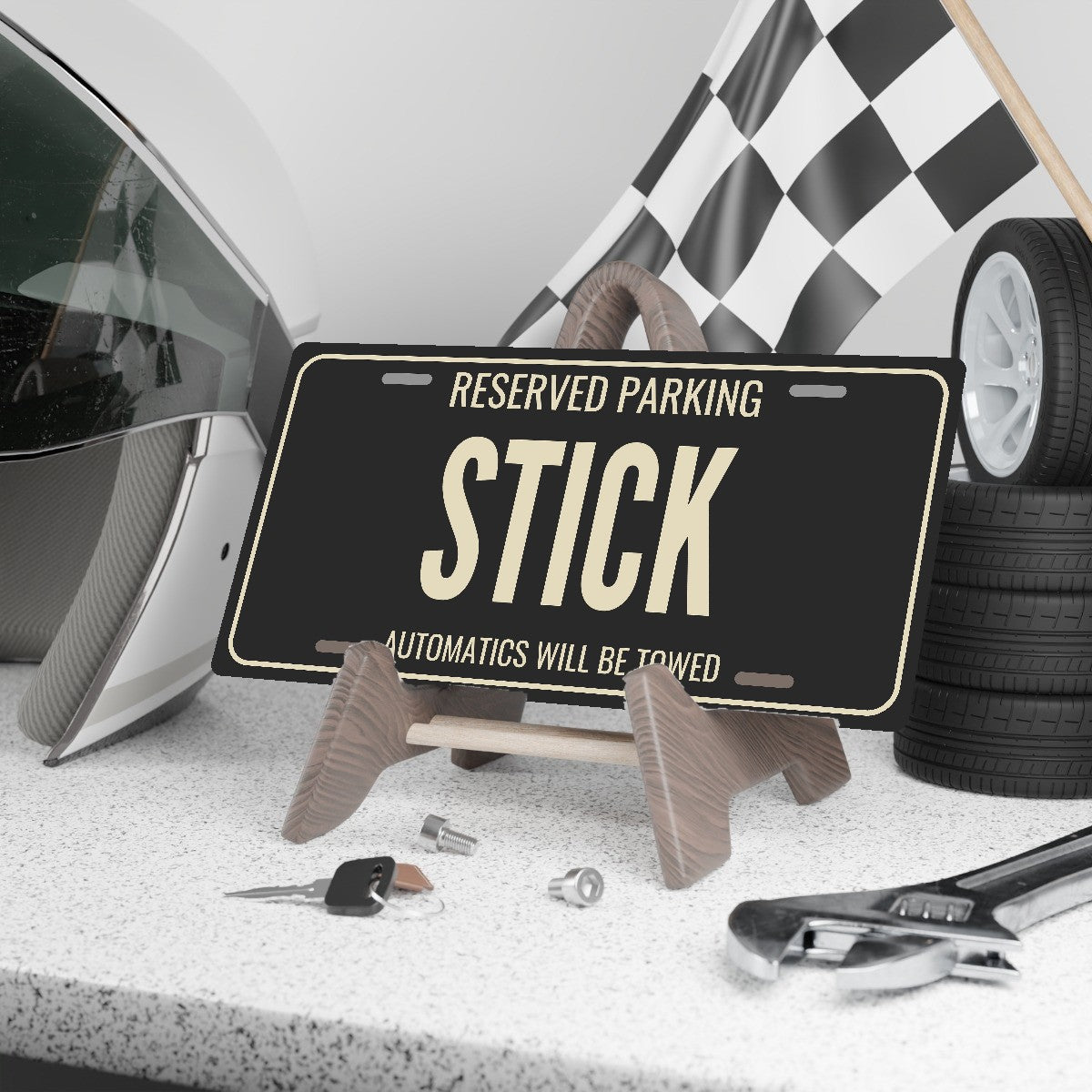 Reserved Parking Stick Manual Transmission License Plate Sign - 12 x 6 in aluminum vanity plate
