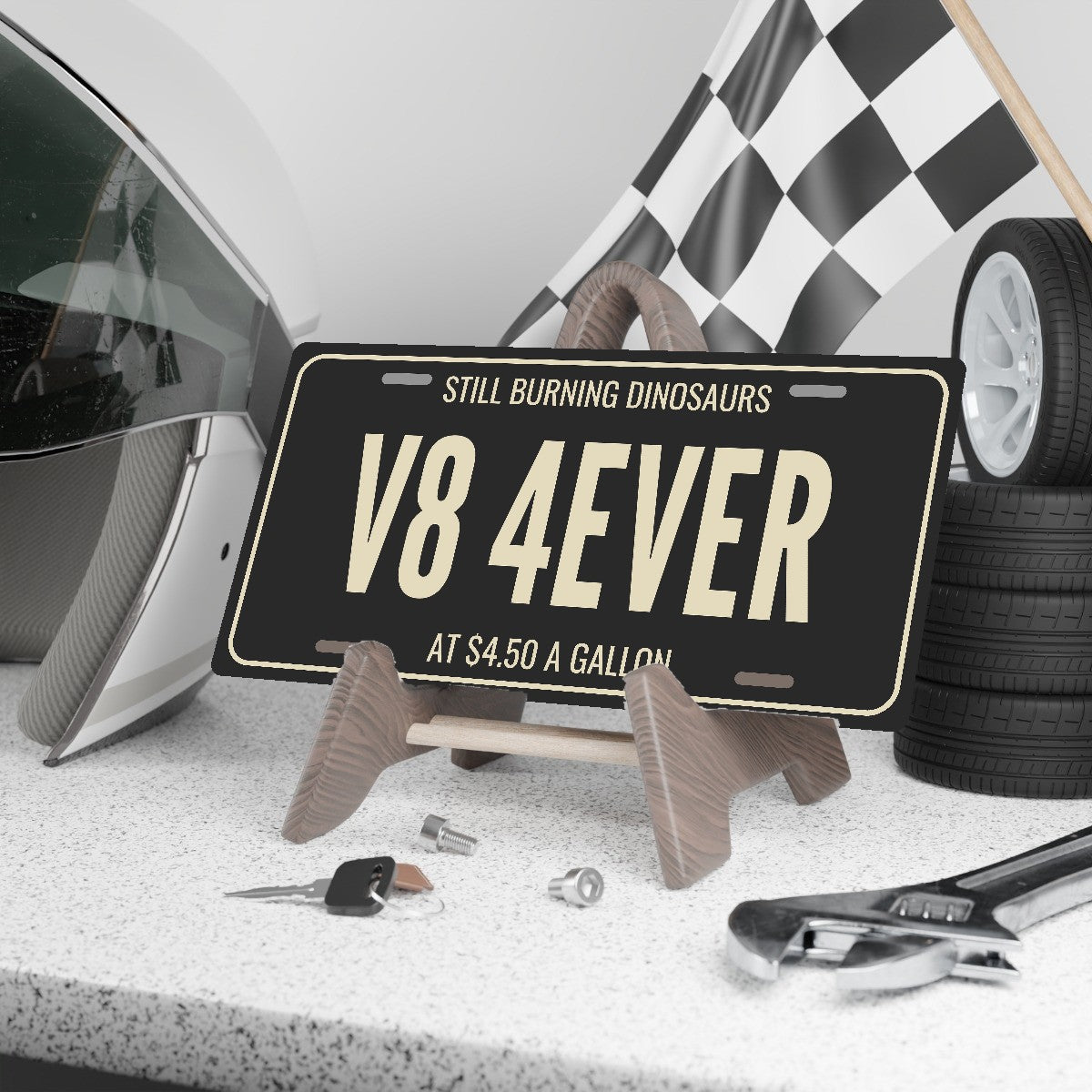 Still Burning Dinosaurs V8 Forever Car Guy License Plate Sign - 12 x 6 in aluminum license plate