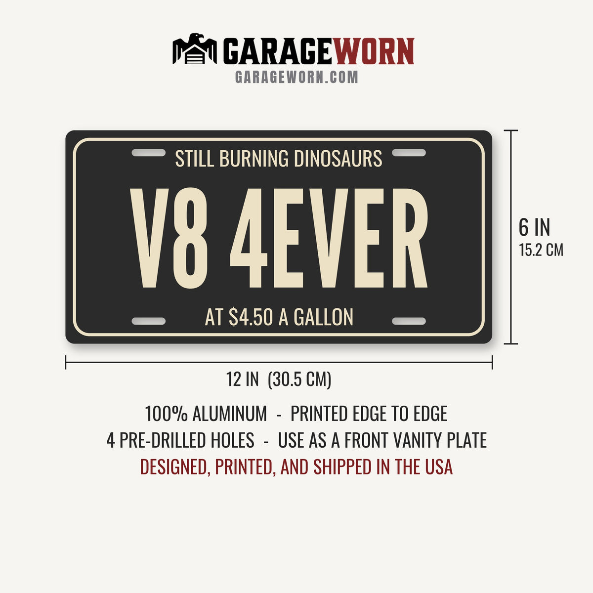 Still Burning Dinosaurs V8 Forever Car Guy License Plate Sign - 12 x 6 in aluminum license plate