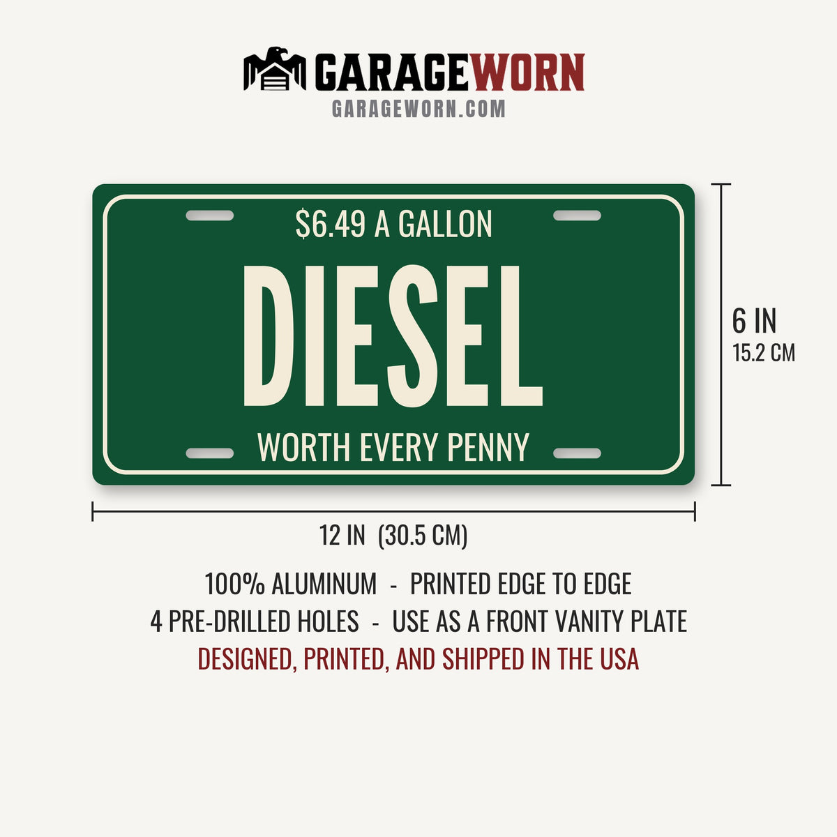 $6.49 A Gallon Diesel Truck License Plate Sign - 12 x 6 in aluminum license plate