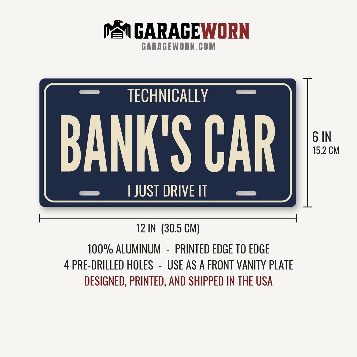 Technically Bank's Car Funny License Plate Sign - 12 x 6 in aluminum license plate
