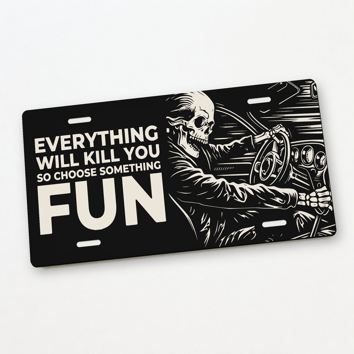 Fun Ride - Everything Will Kill You Car Guy License Plate Sign - 12 x 6 in aluminum license plate
