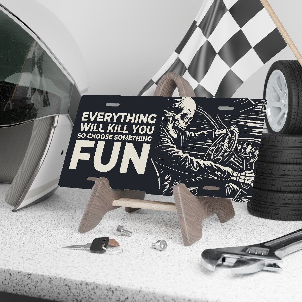 Fun Ride - Everything Will Kill You Car Guy License Plate Sign - 12 x 6 in aluminum license plate