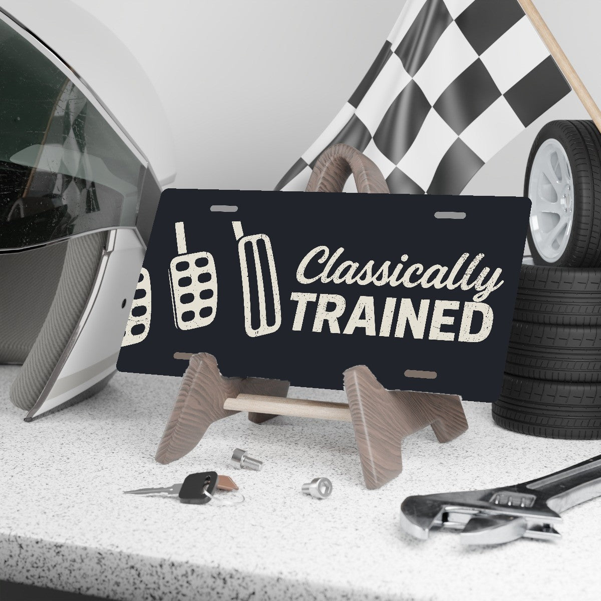 Classically Trained Three Pedals Stick Shift License Plate Sign - 12 x 6 in aluminum license plate