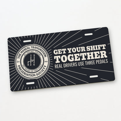 Manual Transmission Preservation Society Stick Shift License Plate Sign - 12 x 6 in aluminum license plate