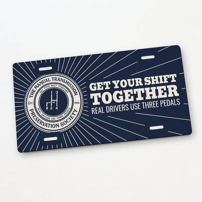 Manual Transmission Preservation Society Stick Shift License Plate Sign - 12 x 6 in aluminum license plate