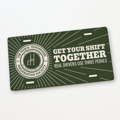Manual Transmission Preservation Society Stick Shift License Plate Sign - 12 x 6 in aluminum license plate