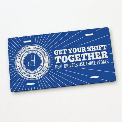 Manual Transmission Preservation Society Stick Shift License Plate Sign - 12 x 6 in aluminum license plate