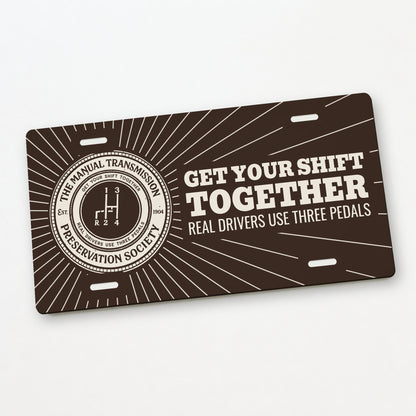 Manual Transmission Preservation Society Stick Shift License Plate Sign - 12 x 6 in aluminum license plate