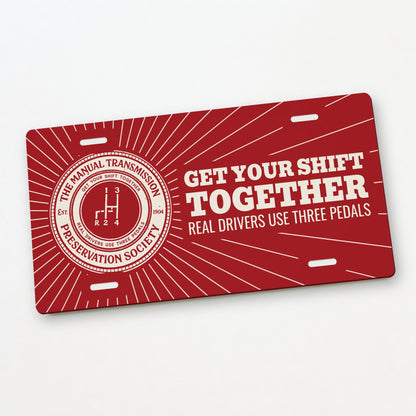 Manual Transmission Preservation Society Stick Shift License Plate Sign - 12 x 6 in aluminum license plate