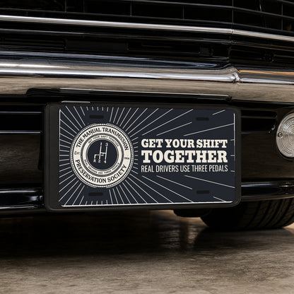 Manual Transmission Preservation Society Stick Shift License Plate Sign - 12 x 6 in aluminum license plate