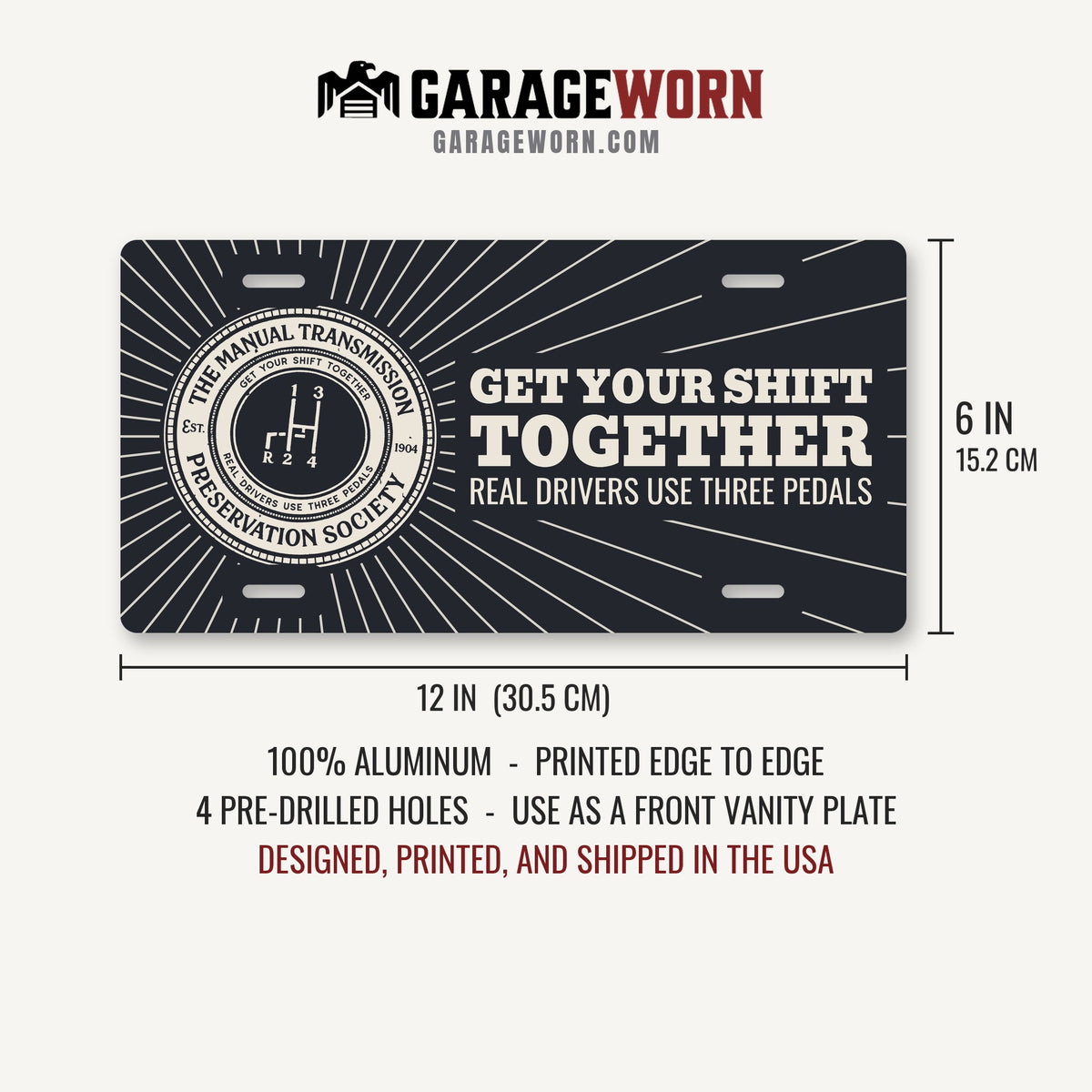 Manual Transmission Preservation Society Stick Shift License Plate Sign - 12 x 6 in aluminum license plate
