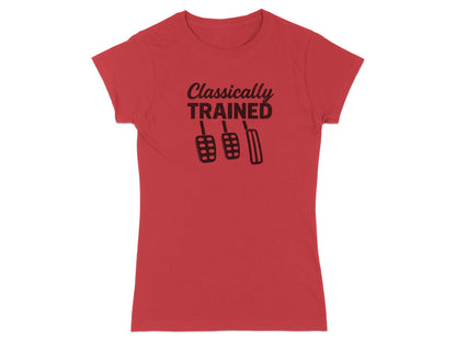 Red t-shirt with "Classically Trained" and pedal graphic.