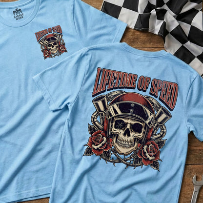 Lifetime of Speed Skull and Roses Design Shirt