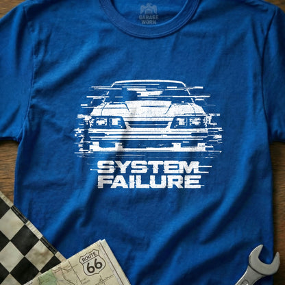 System Failure Car Design Blue Graphic Tee Shirt
