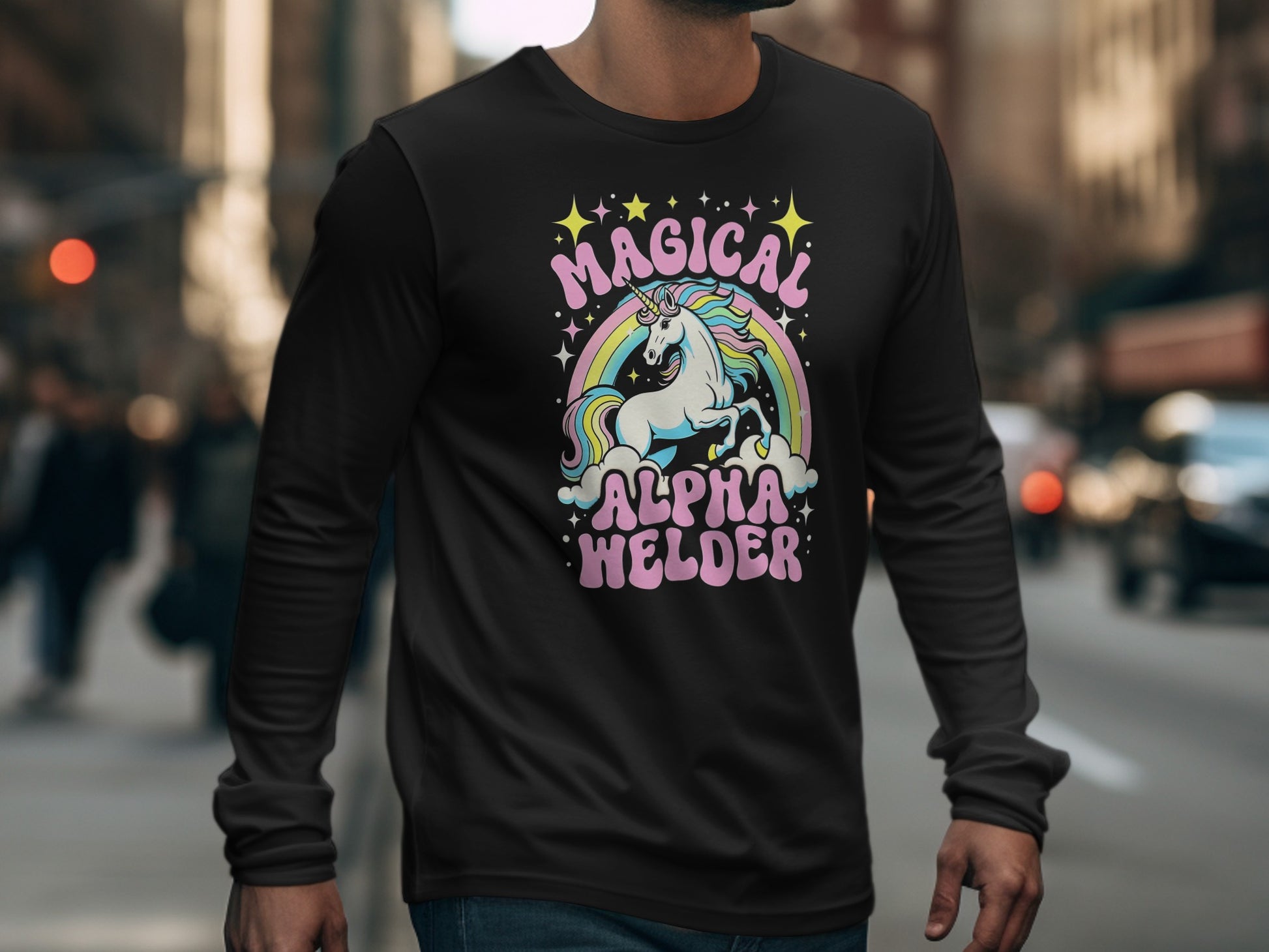 Magical Alpha Helder Unicorn Graphic Long Sleeve Shirt