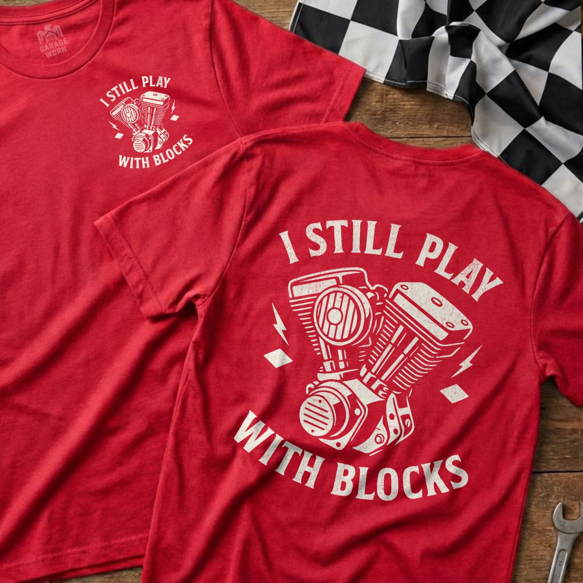 I Still Play with Blocks Graphic Red Shirt Product