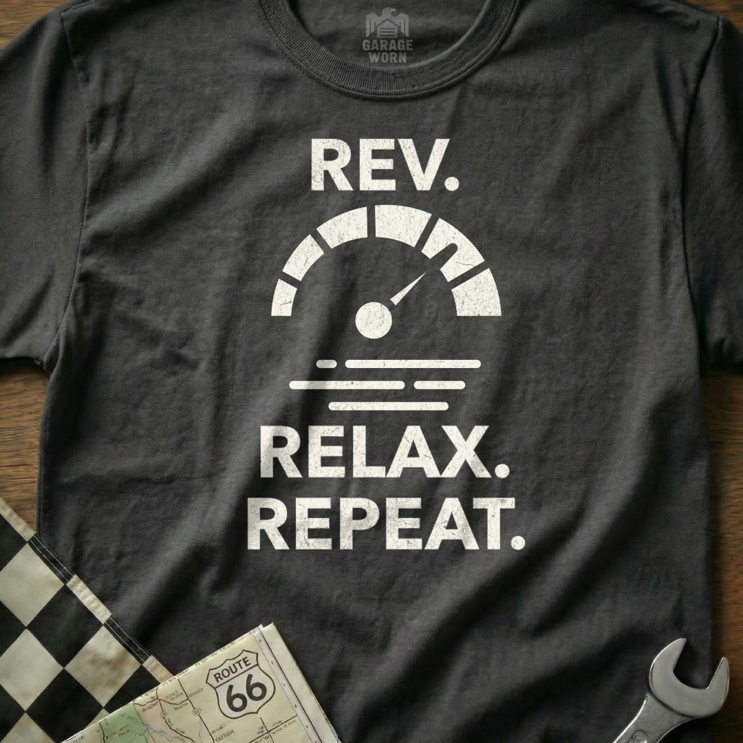 REV RELAX REPEAT Graphic Black T-Shirt