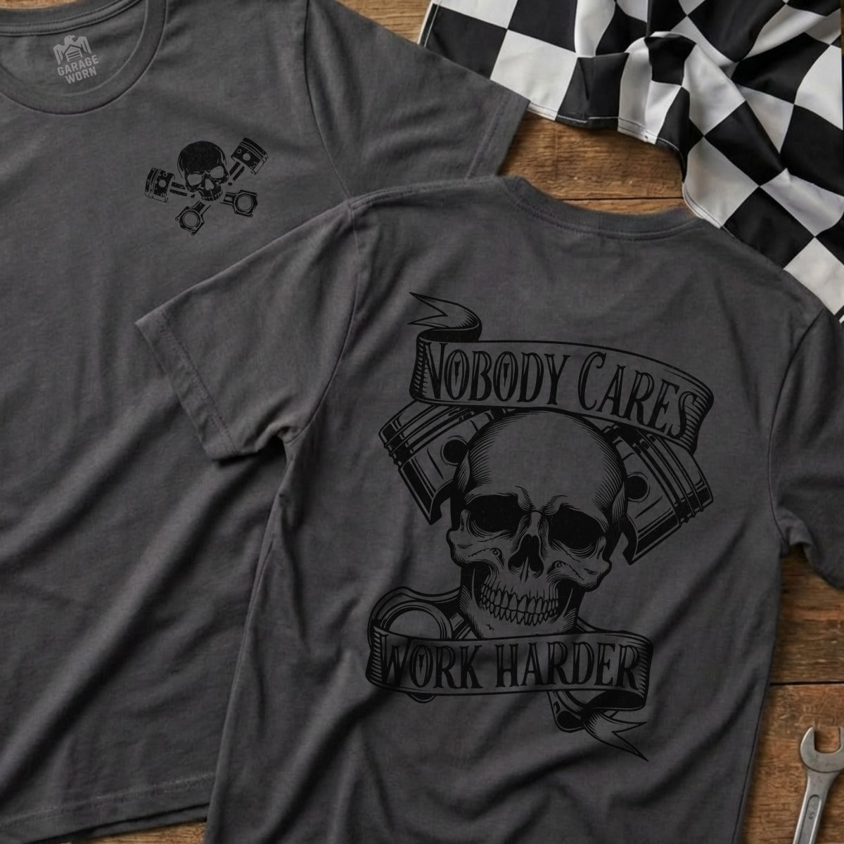 Nobody Cares Work Harder Skull Graphic T-Shirt