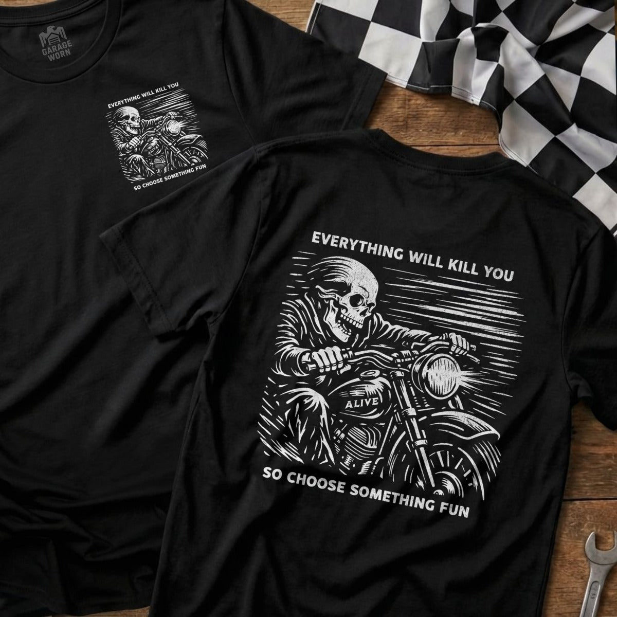 Everything Will Kill You Motorcycle Skeleton T-shirt