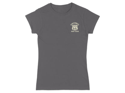Grey t-shirt with Route 66 Centennial 1926-2026 logo on chest.