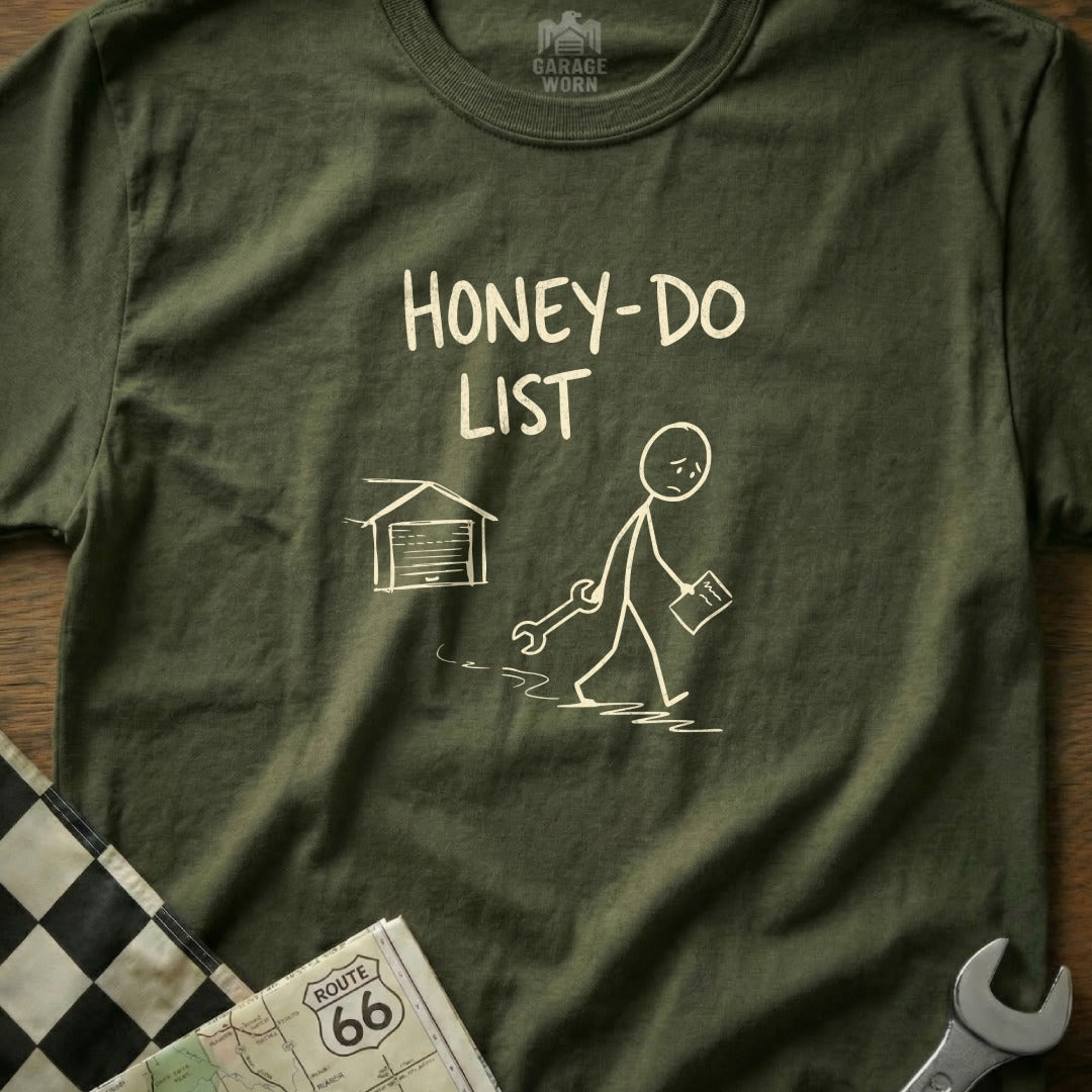 T-shirt with "Honey-Do List" and a stick figure walking with tools.