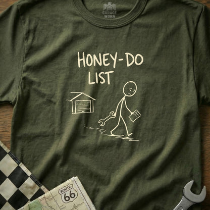 T-shirt with "Honey-Do List" and a stick figure walking with tools.