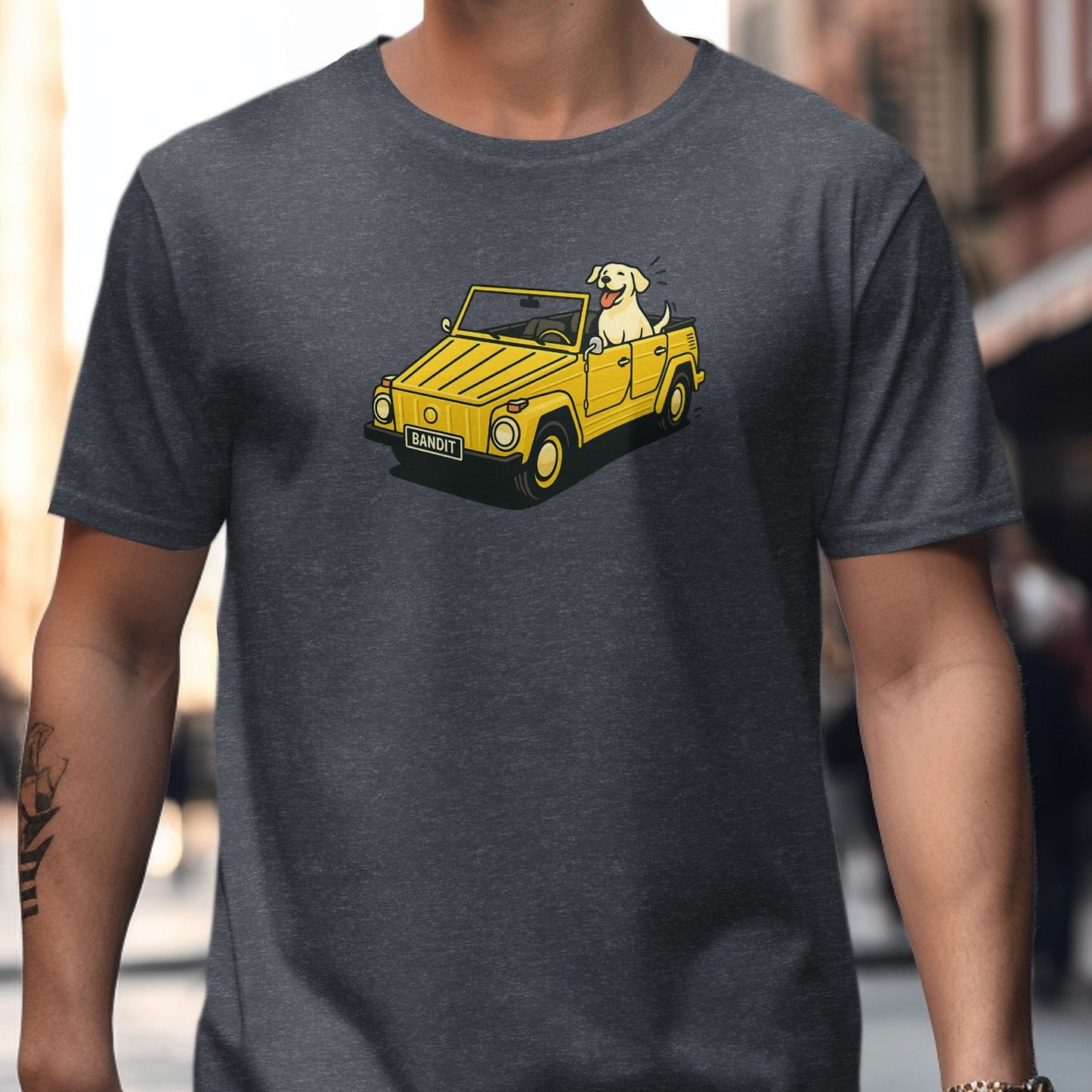 Dog in Yellow Car Graphic Print Tee product