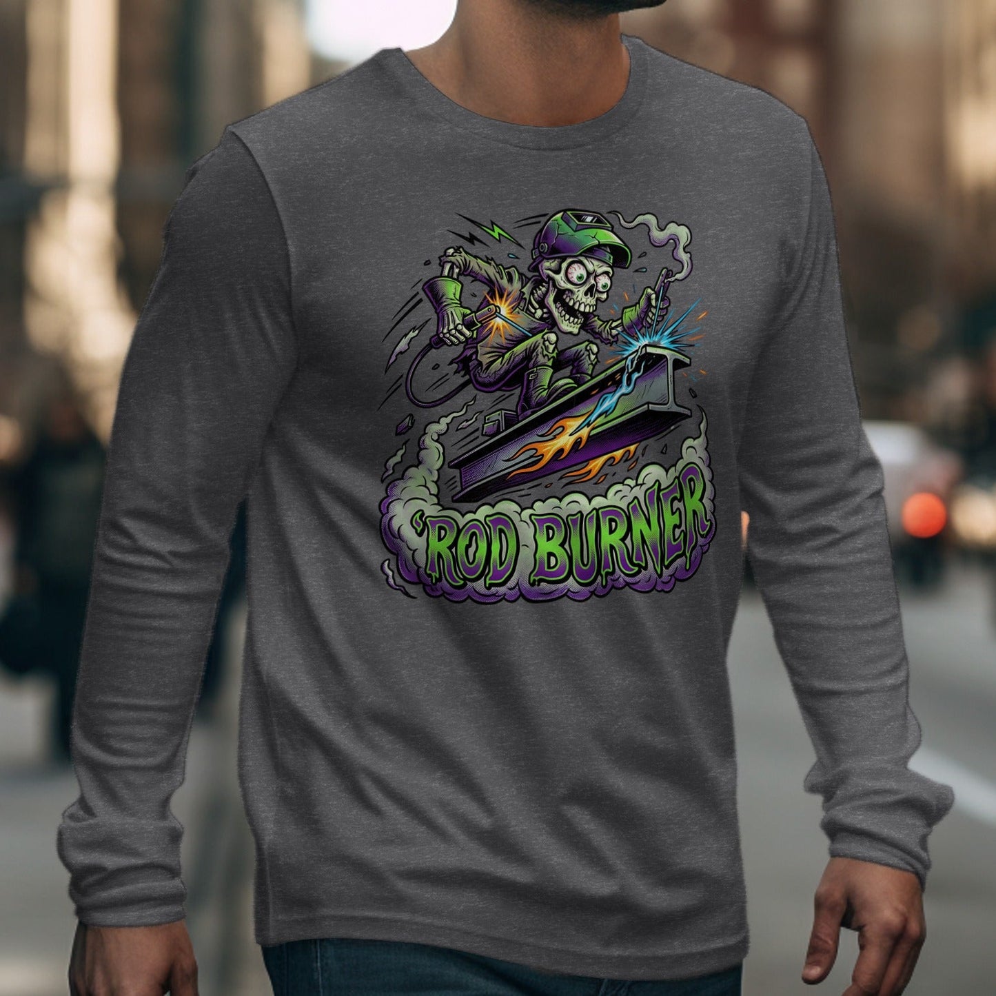 Rod Burner Vintage Skeleton Biker Long Sleeve Shirt