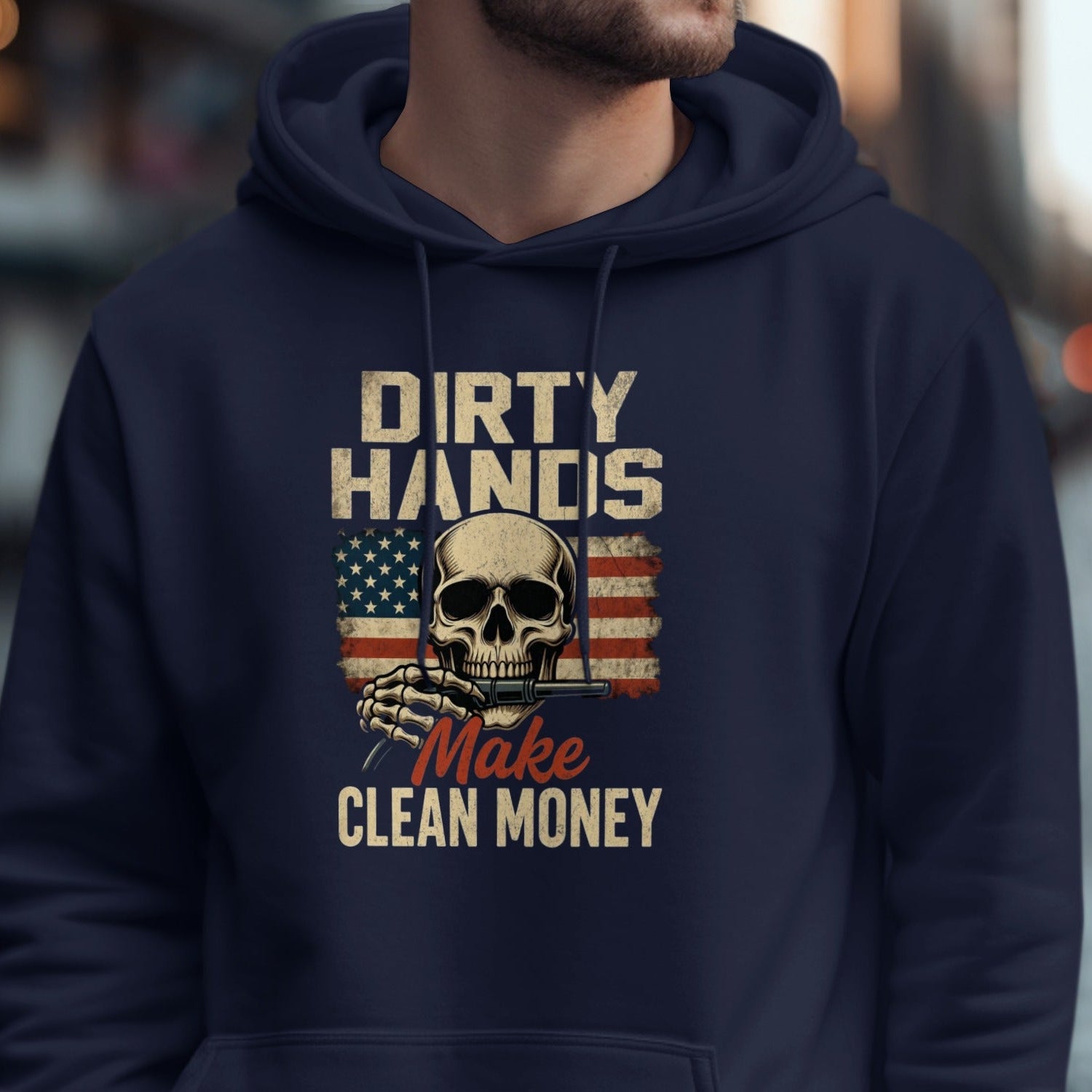 Dirty Hands Make Clean Money Hoodie with Skull Design