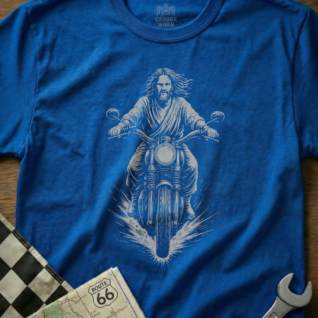 Jesus Riding Motorcycle Graphic T-Shirt for Men