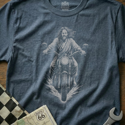 Jesus Riding Motorcycle Graphic Design T-Shirt