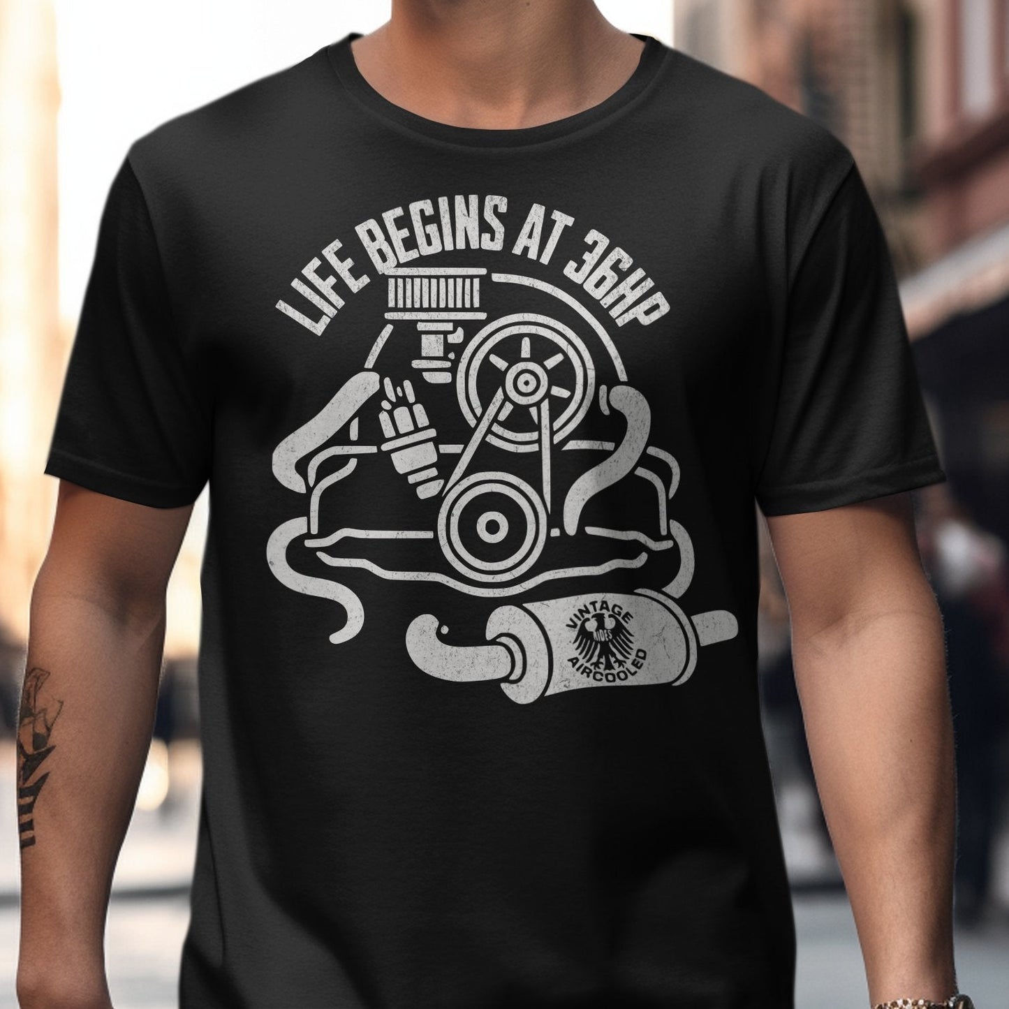 Life Begins at 36HP Vintage Engine Art T Shirt