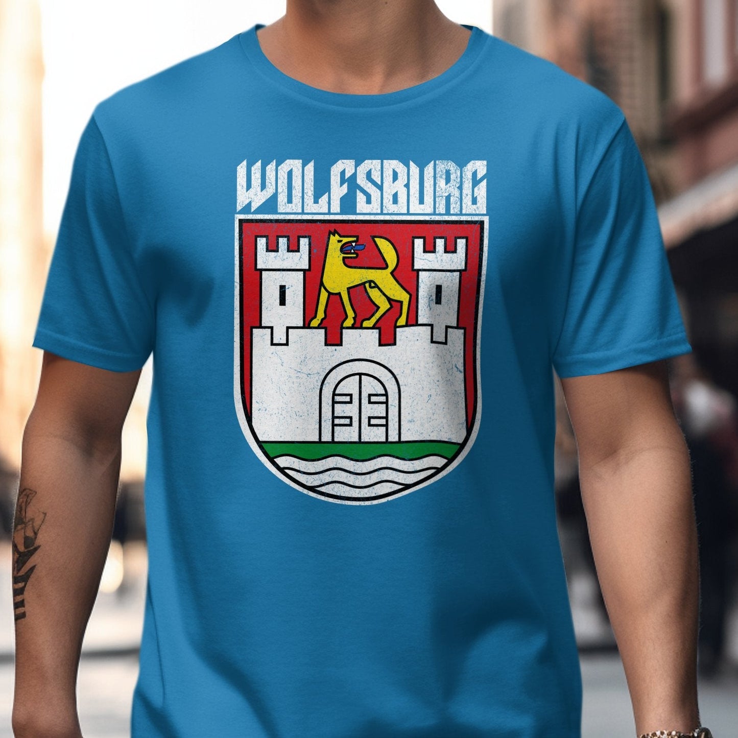 Wolfsburg Retro Style Blue Detailed Crest T-shirt product