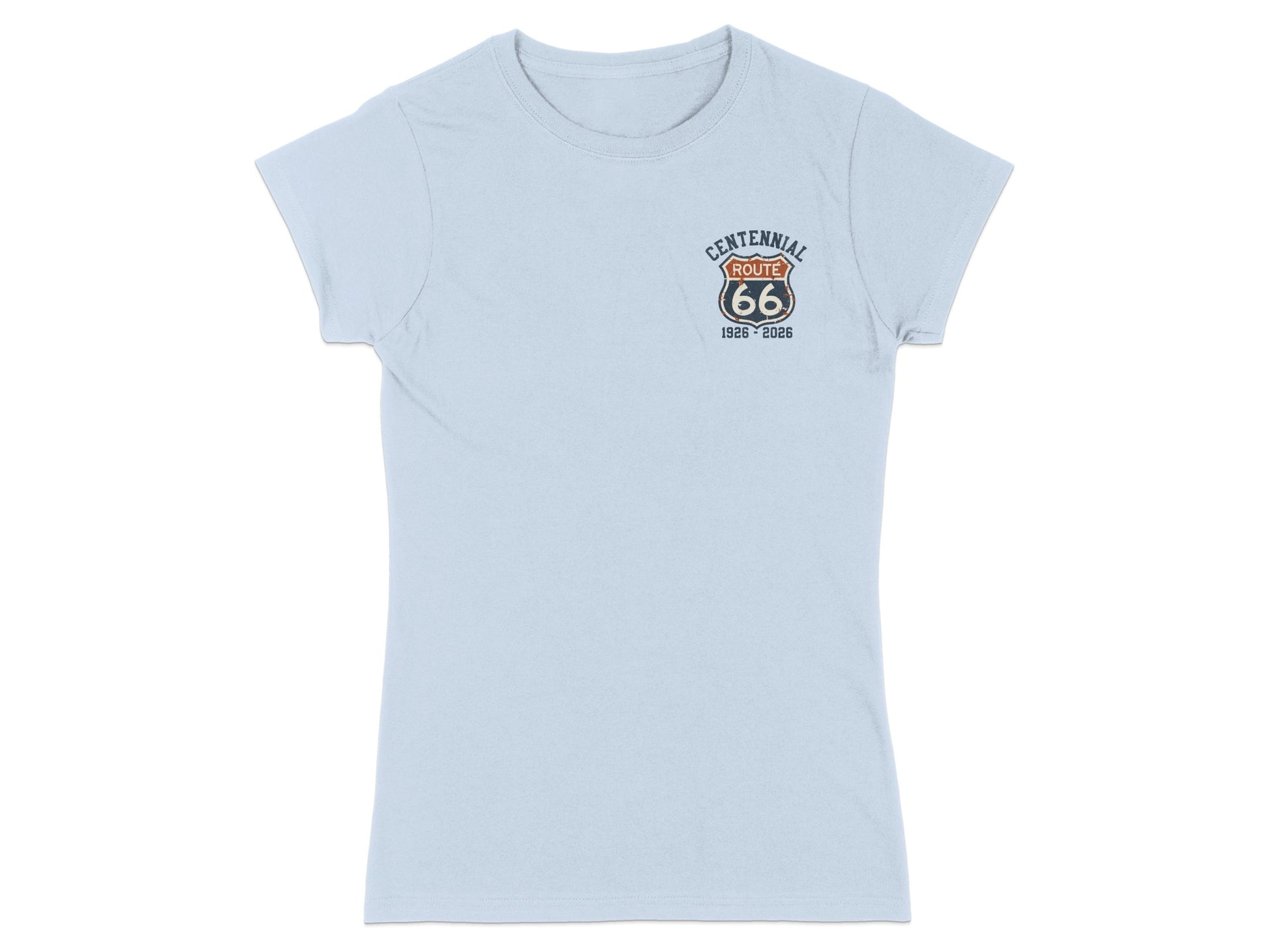 Light blue t-shirt with Route 66 Centennial 1926-2026 logo on chest.
