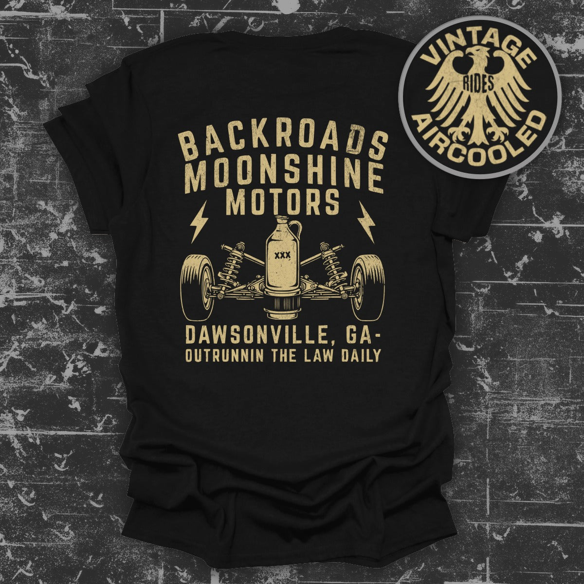 Backroads Moonshine Motors Graphic T-Shirt Product